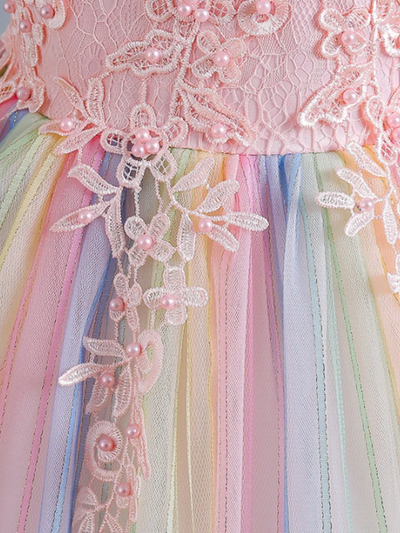 Mia Belle Girls Rainbow Tulle Gown | Girls Spring Formal Dresses