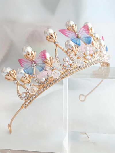 Mia Belle Girls Butterfly Pearl Crown | Girls Accessories