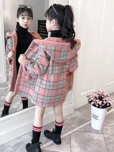 Toddler Clothing Sale | Stylish Pink Plaid Hoodie Coat | Girls Boutique
