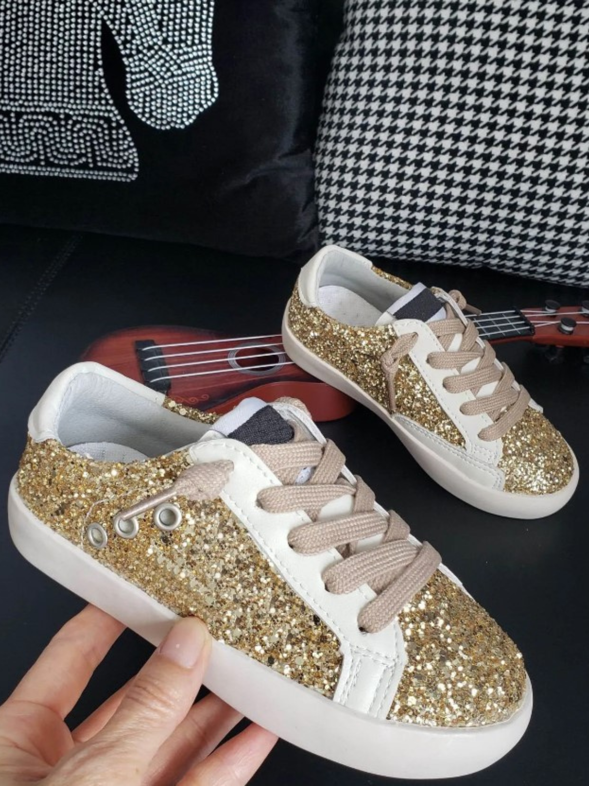 Back to School Shoes | Golden Glitter Sneakers | Mia Belle Girls Gold / 13.5