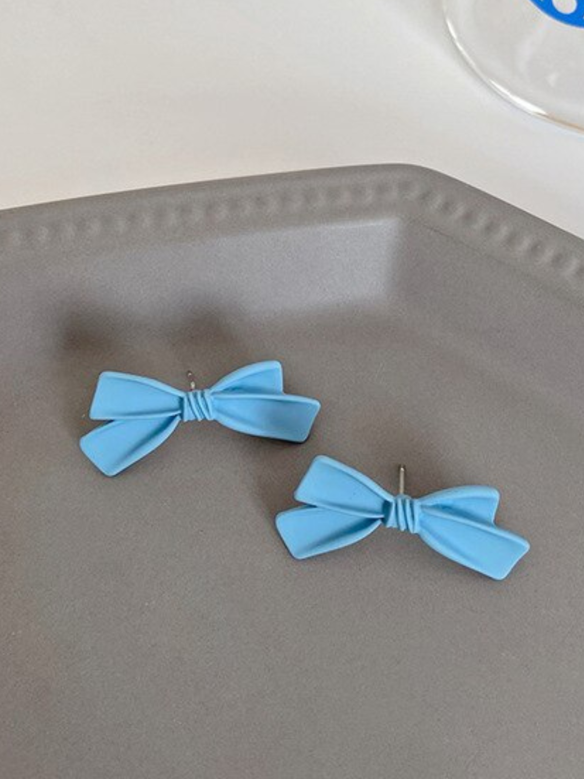 Mia Belle Girls Blue Bowknot Clay Earrings | Girls Accessories