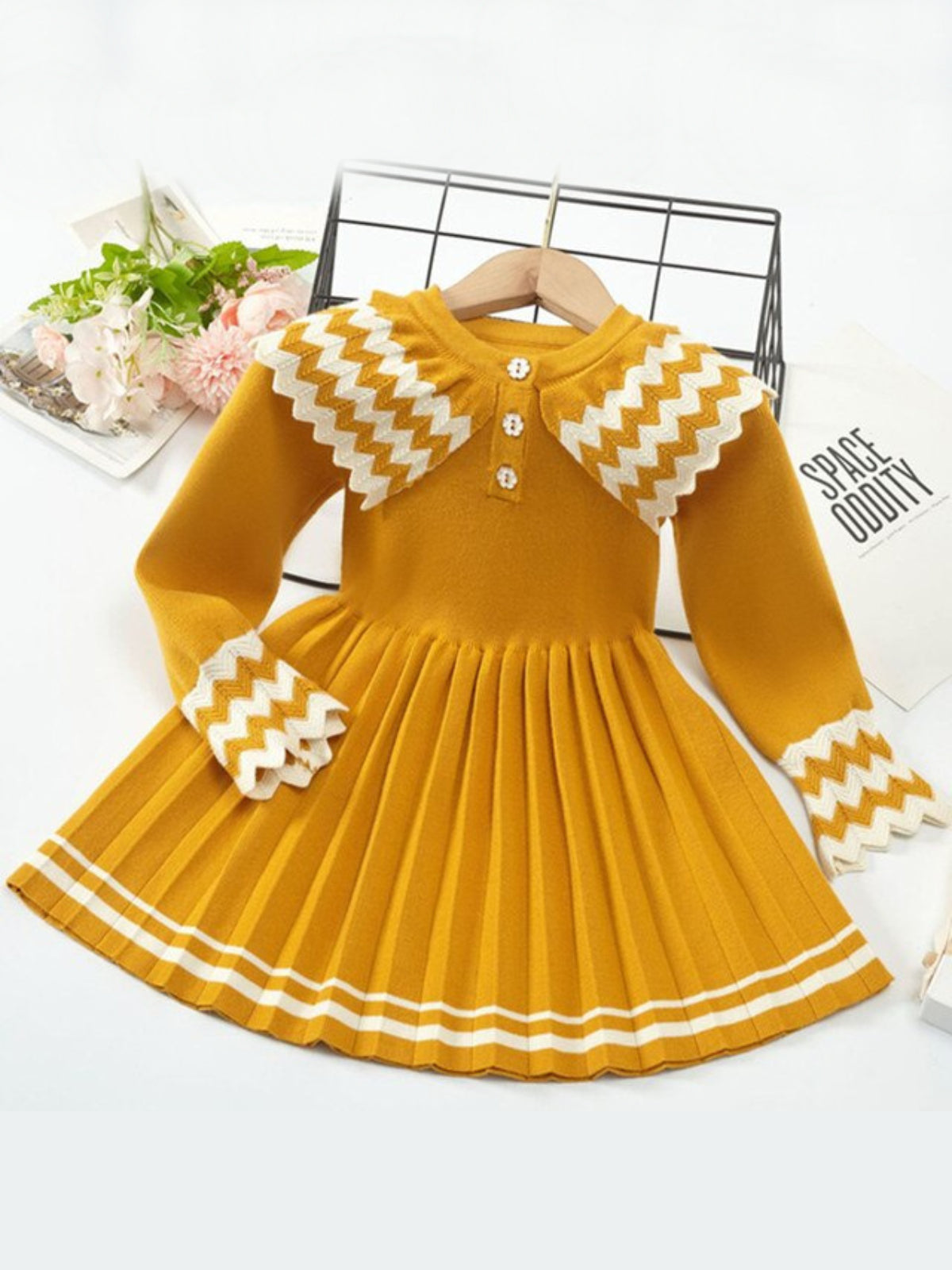 Totally Trending Mustard Pleated Knit Dress