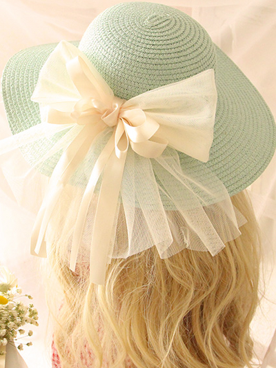 Girls She's All Hat Tulle Bow Straw Hat