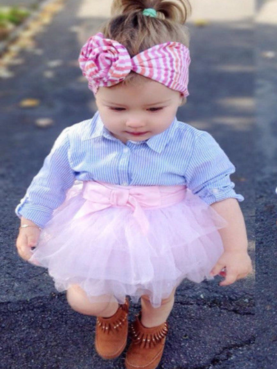 Girls Always Need Pink Button-Down Shirt with Tutu Skirt Set - Mia Belle Girls