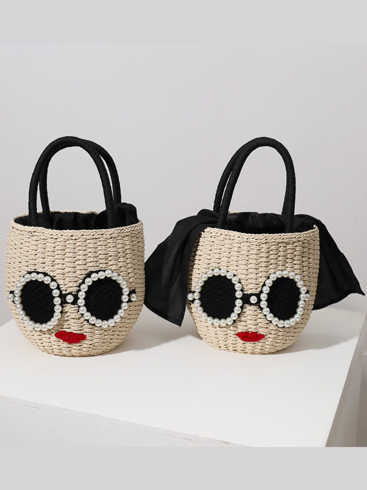 Miss Style Diva Sunglasses and Pearls Woven Tote Bag
