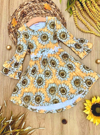 Toddler Fall Dresses | Little Girls Hi-Lo Sunflower Ruffle Dress 