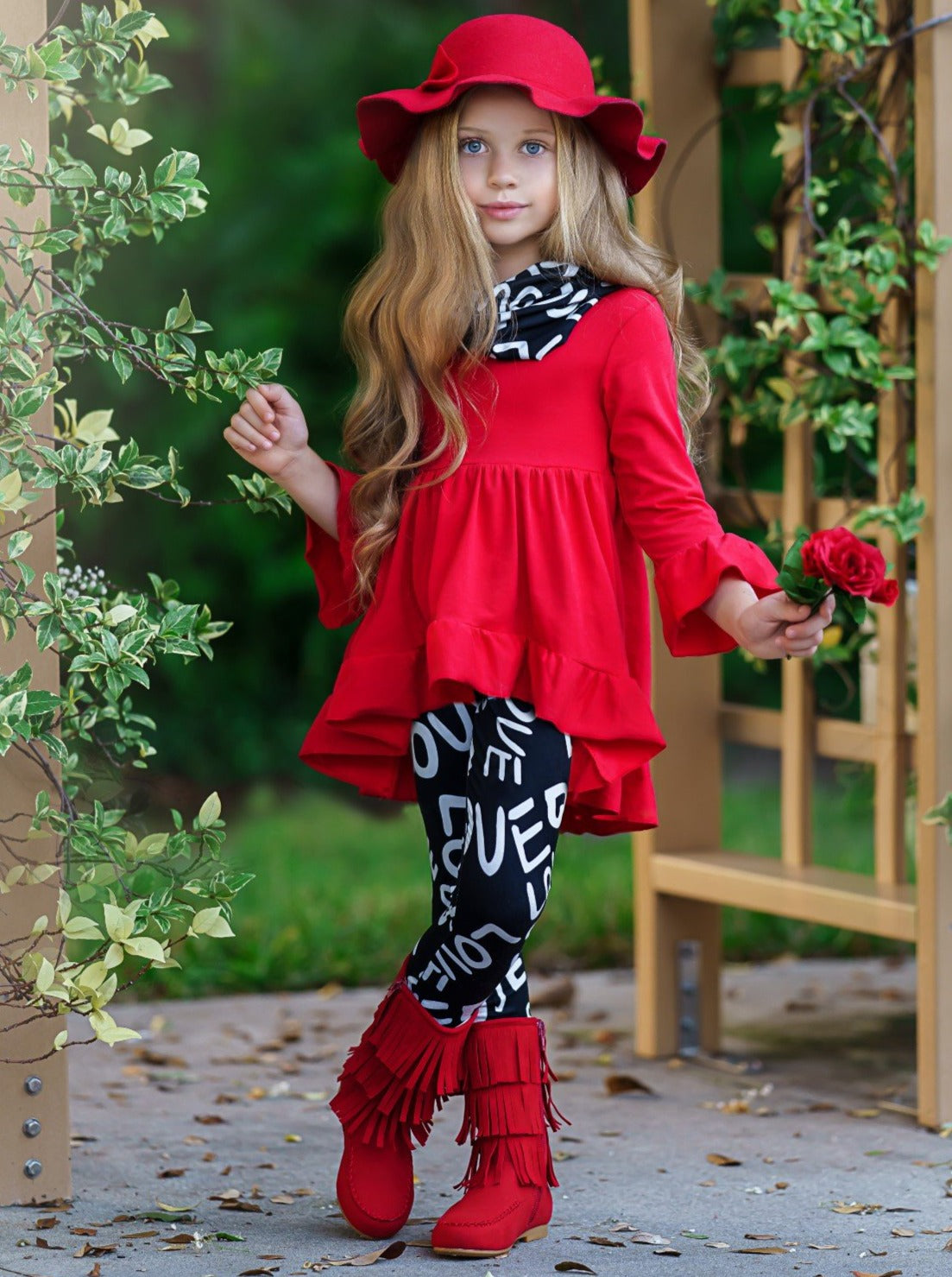 Toddler Valentine's Outfits  Love Hi-Lo Tunic, Scarf & Legging Set – Mia  Belle Girls