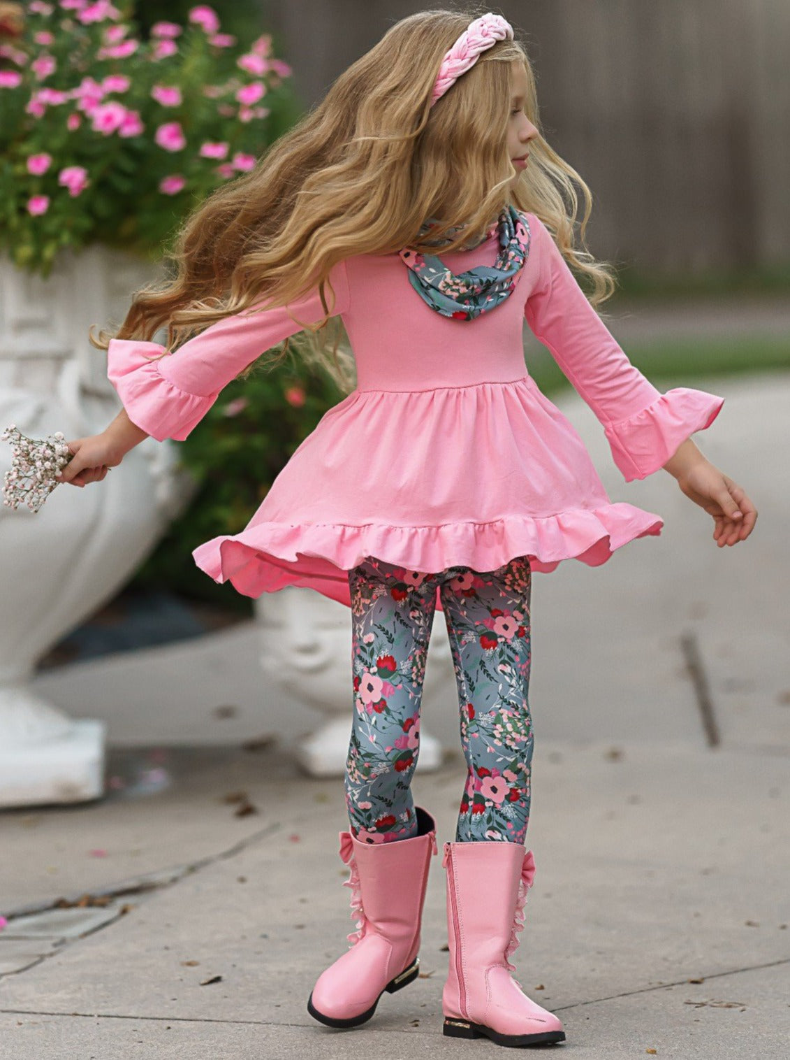 Pretty Pink Tunic, Leopard Legging And Scarf Set