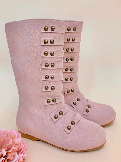 Girls Military Style Studded Boots  By Liv and Mia- pink