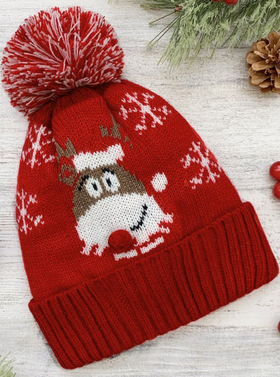 Cute Christmas Accessories | Little Girls Rudolph Knit Bobble Hat