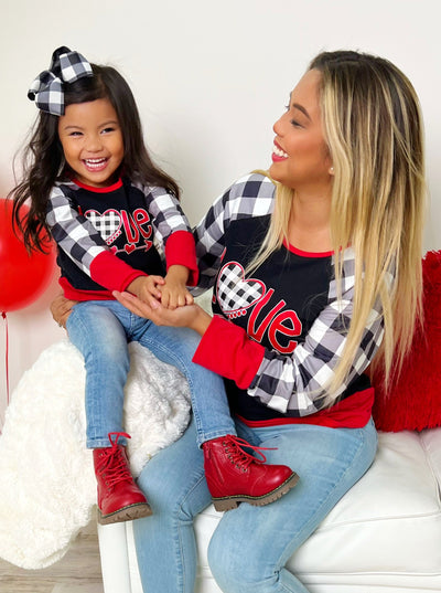 Mommy and Me Matching Tops | Love Plaid Raglan Top | Mia Belle Girls