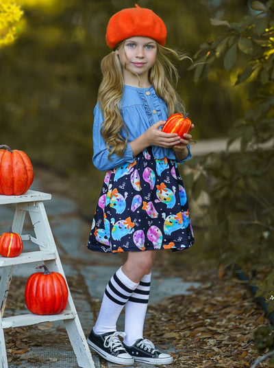 Girls Halloween Outfit | Chambray Bodice Ghost Dress - Mia Belle Girls
