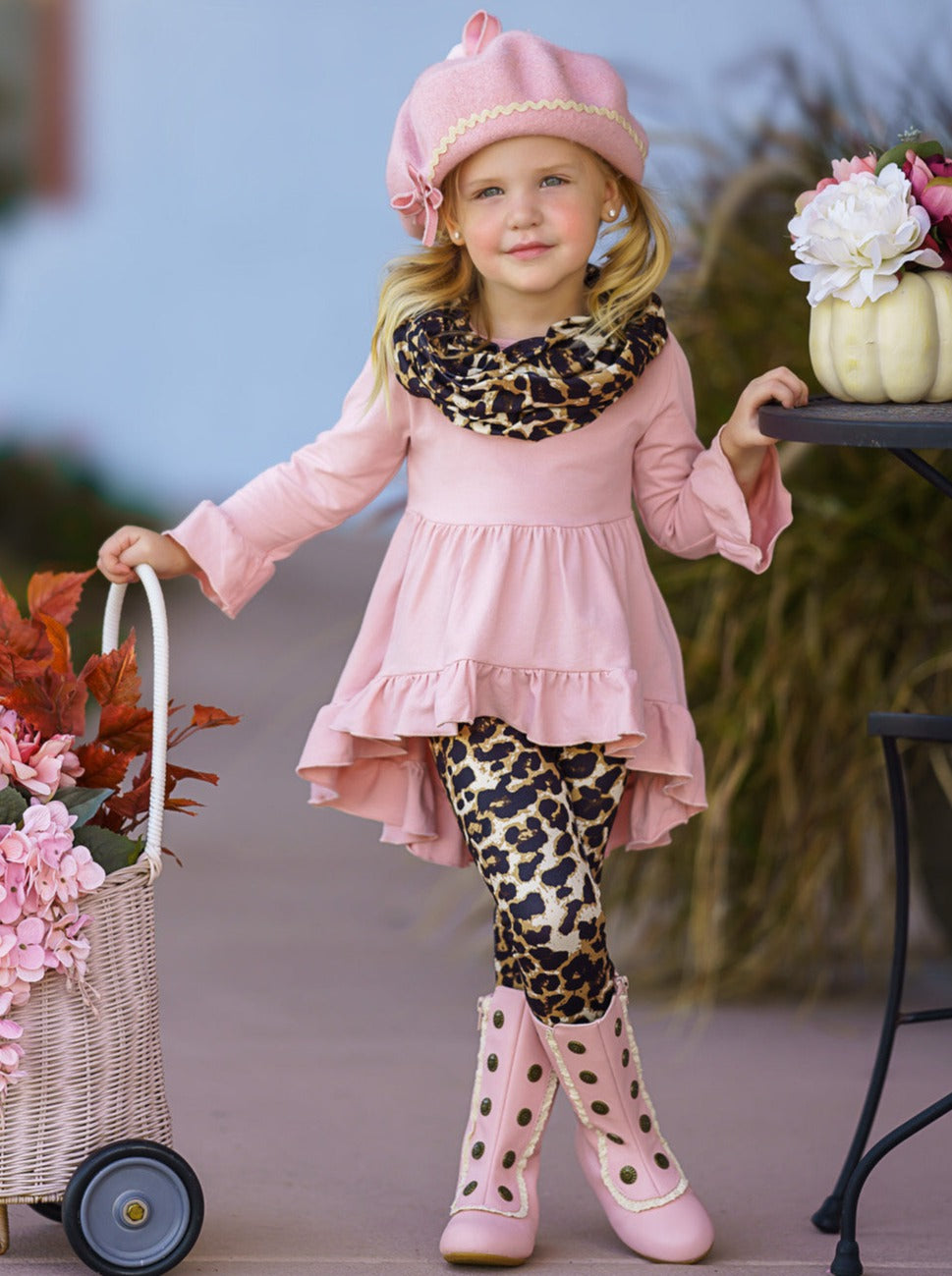 Pretty Pink Tunic, Leopard Legging And Scarf Set