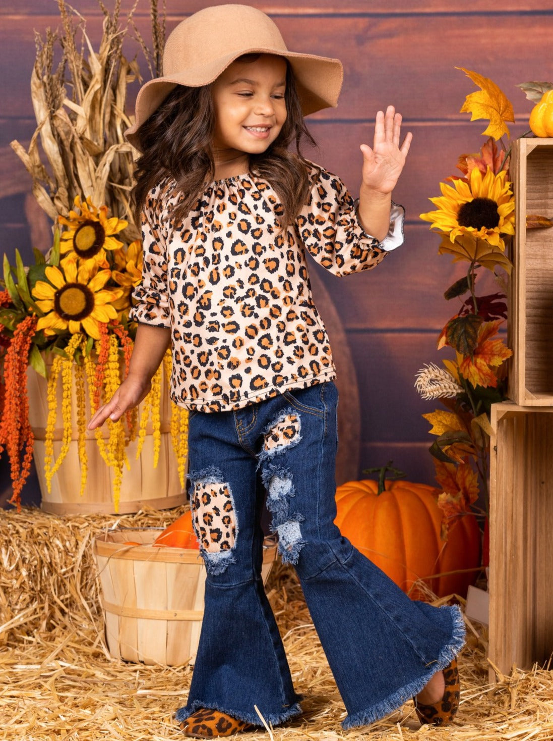 Lil' Leopard Patched Bell Bottom Jeans Set