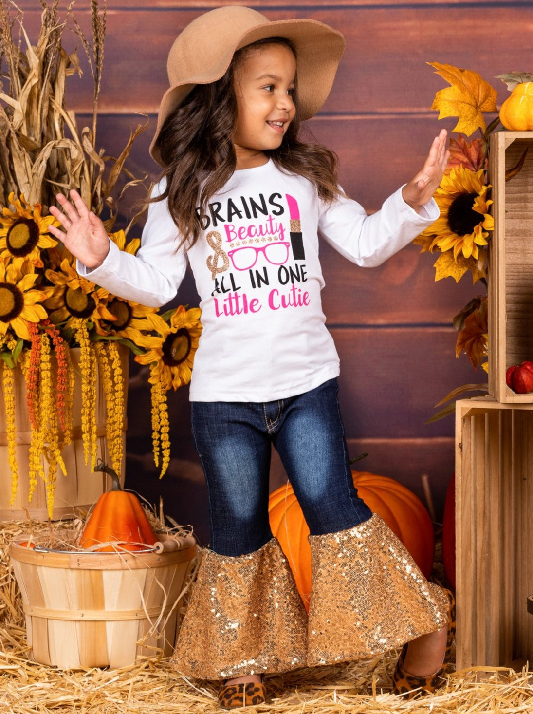 Cute Outfits For Girls  Brains And Beauty Sequin Bell Bottom Jean