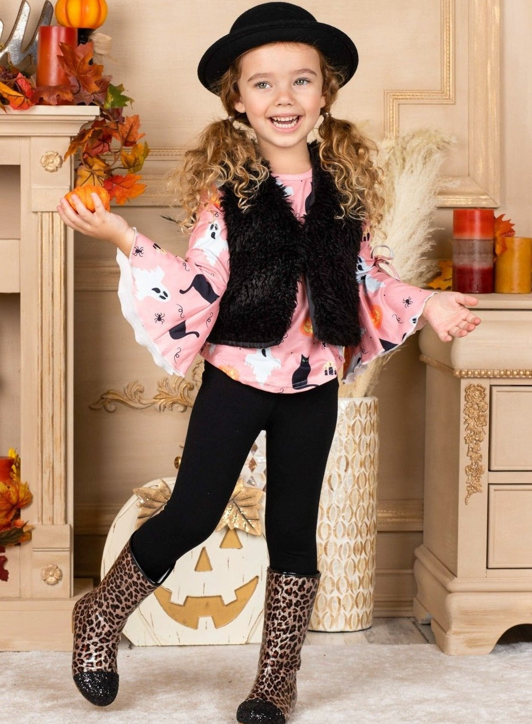 Girls Halloween Print Tunic, Vest And Legging Set - Mia Belle Girls