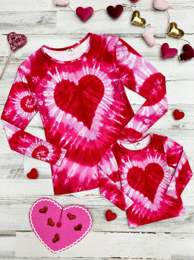 Mommy and Me Tops | Long Sleeve Tie Dye Heart Top - Mia Belle Girls