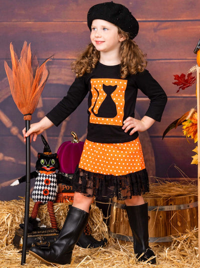 Girls Halloween Apparel | Polka Dot Top & Skirt Set - Mia Belle Girls