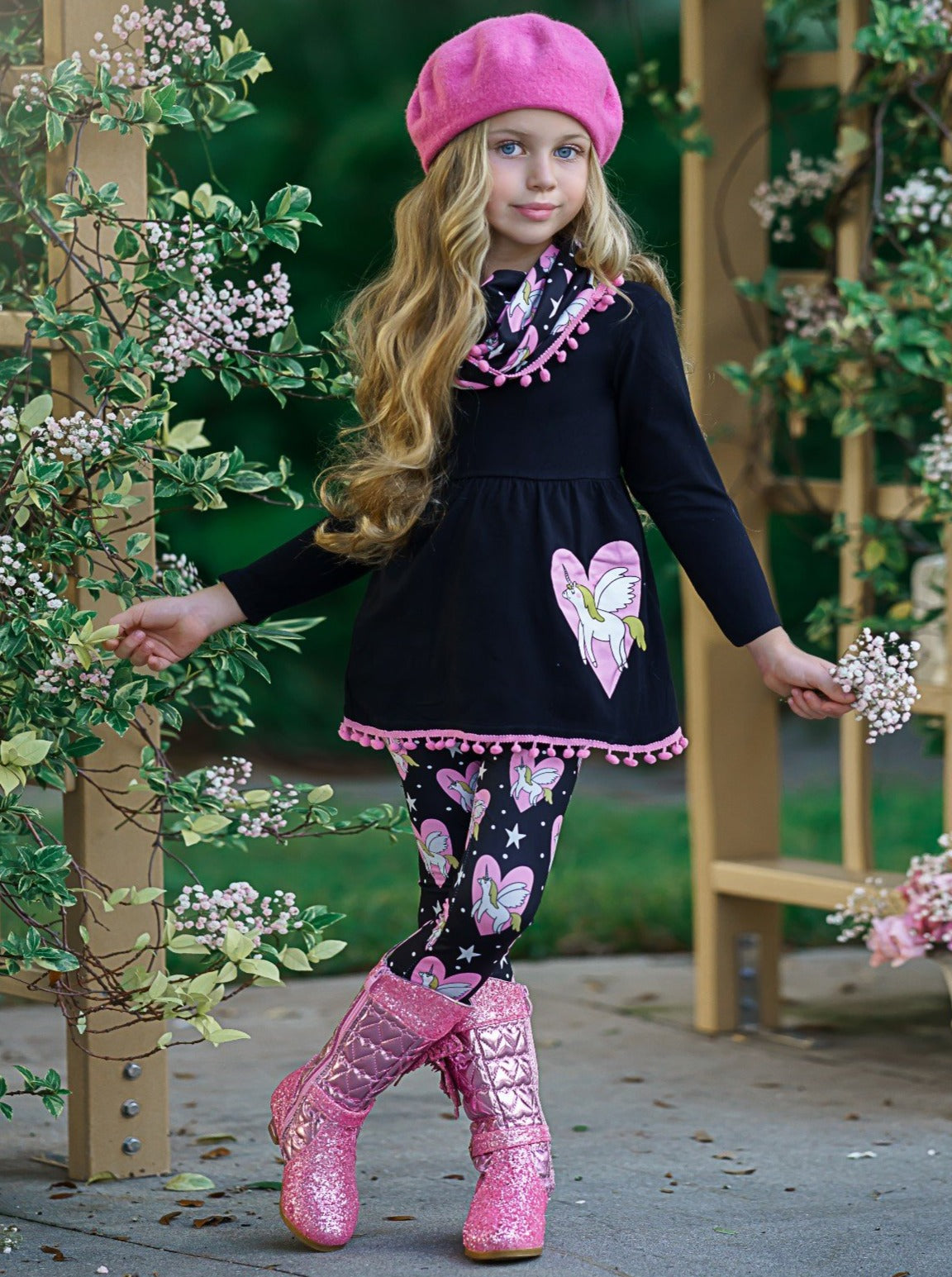 Kids Valentine's Clothes  Unicorn Hearts Tunic, Scarf And Legging Set –  Mia Belle Girls