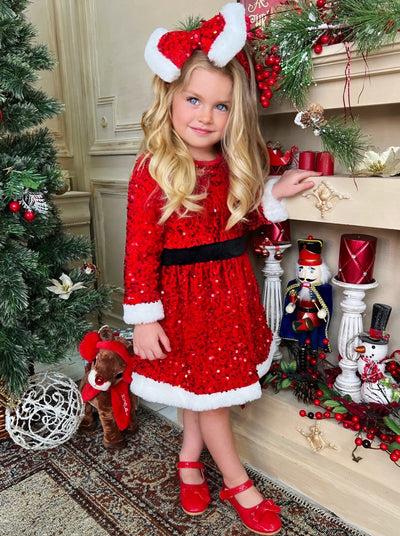 Cute Winter Dresses | Girls Sequin Santa Claus Dress | Holiday Dresses
