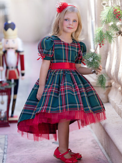 Cute Winter Party Dresses | Girls Green Plaid Hi-Lo Holiday Dress
