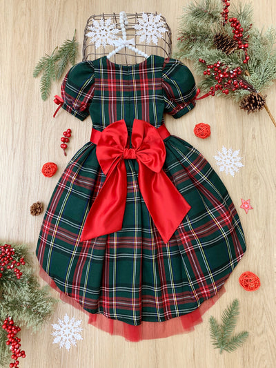 Cute Winter Party Dresses | Girls Green Plaid Hi-Lo Holiday Dress 
