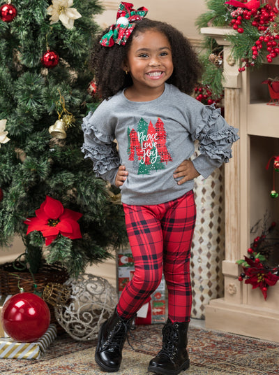 Toddler Winter Clothes | Peace Love Joy Top & Plaid Legging Set 