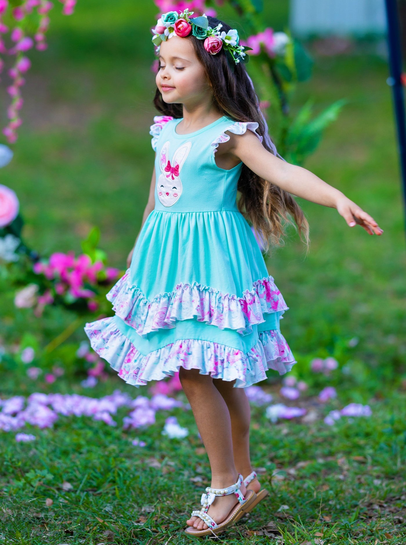 Mia Belle Girls Flutter Sleeve Tiered Ruffle Dress | Easter Dresses