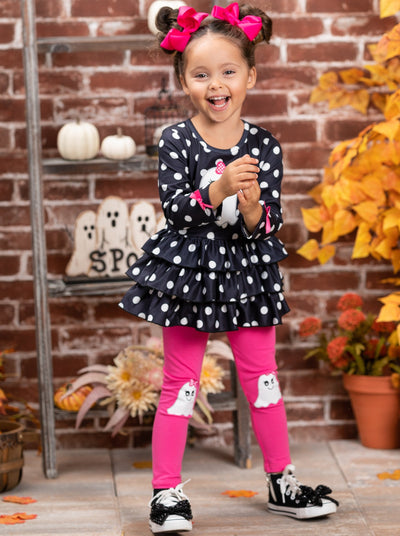Girls Halloween Polka Dot Ruffle Tunic & Legging Set - Mia Belle Girls