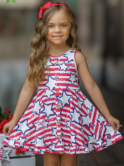 Mia Belle Girls Stars And Stripes Ruffle Hem Sundress | 4th of July