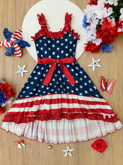 Girls American Flag Hi-Lo Ruffle Dress | 4th Of July Dresses 