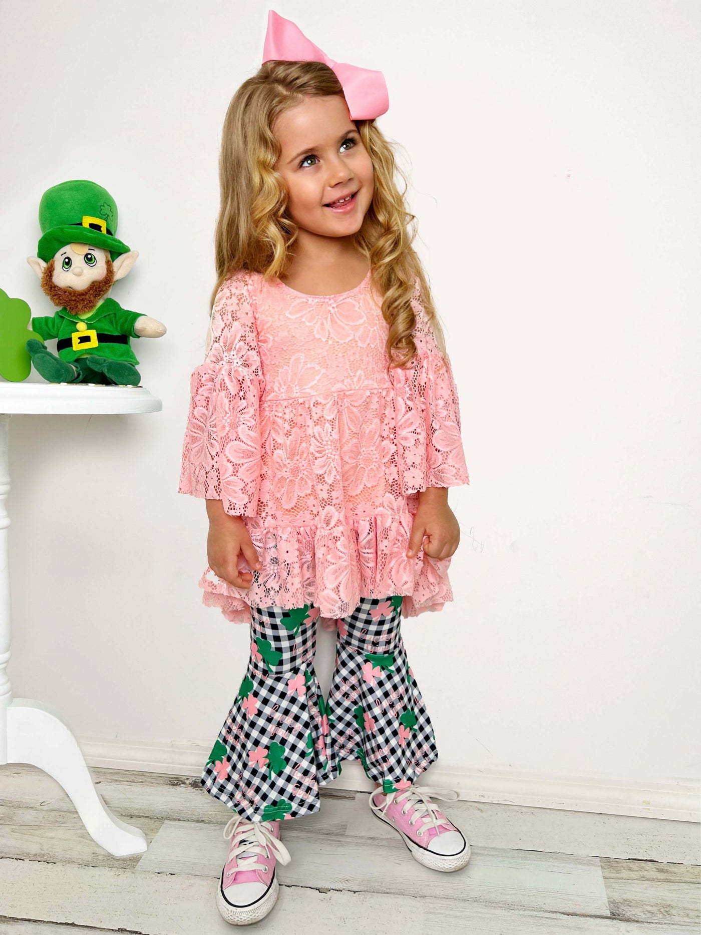Mia Belle Girls St. Patrick's Day Lace Tunic And Flared Legging Set
