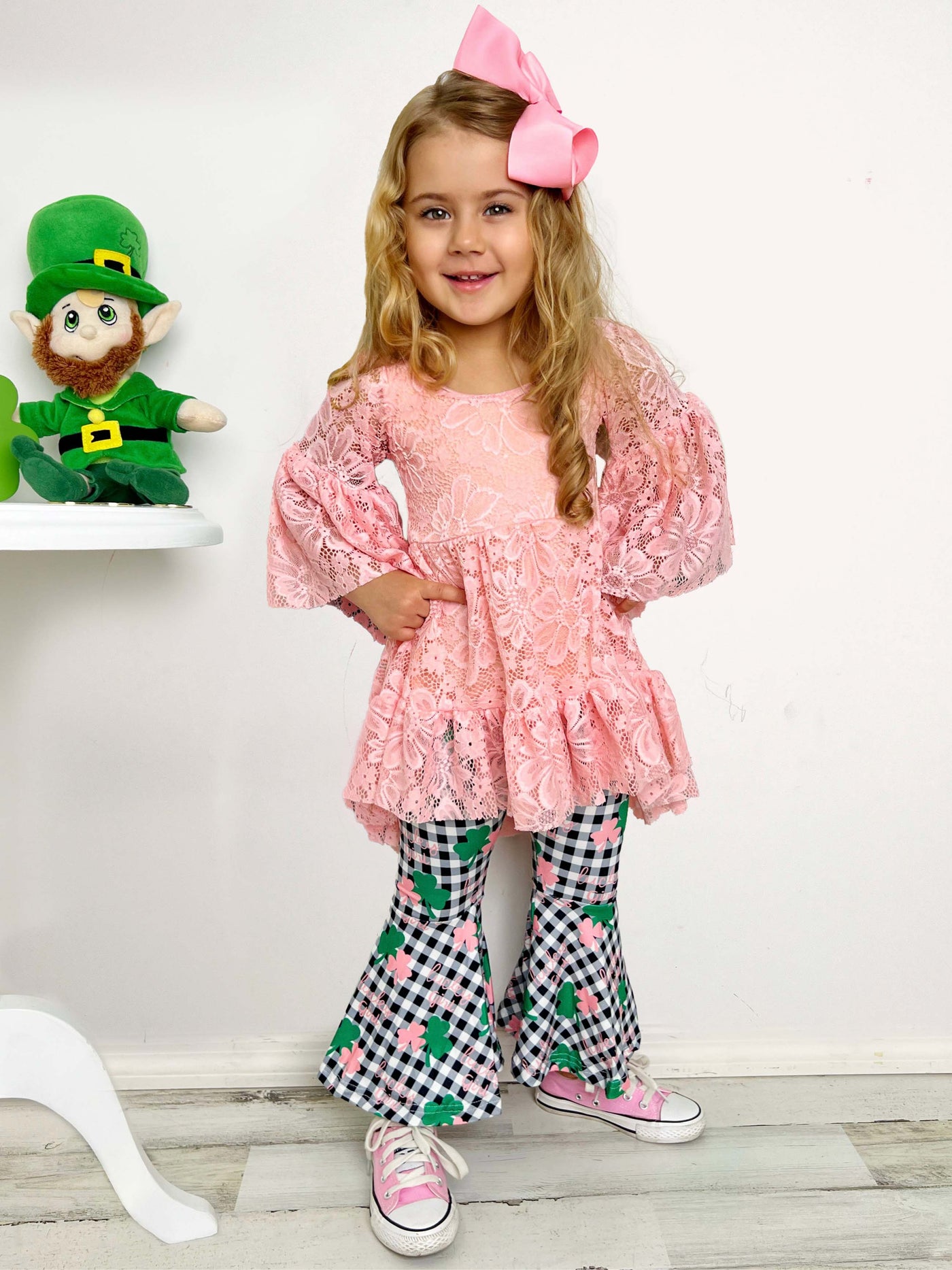 Mia Belle Girls St. Patrick's Day Lace Tunic And Flared Legging Set