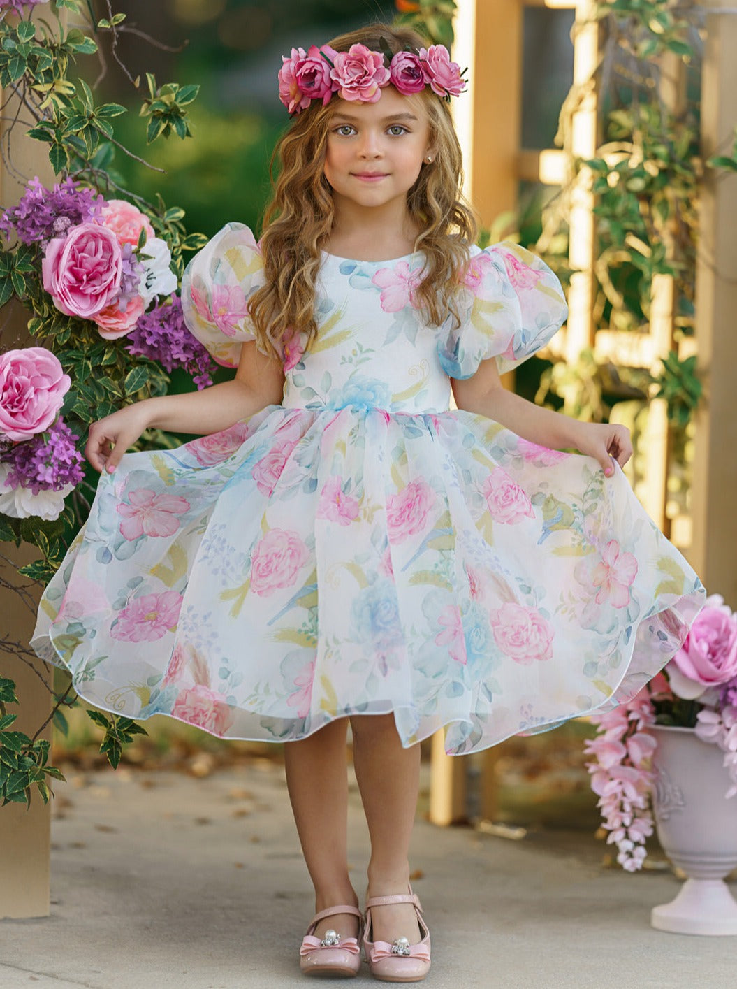 Spring Flower Girl Dresses  Puff Sleeve Floral Pleated Party Dress – Mia  Belle Girls