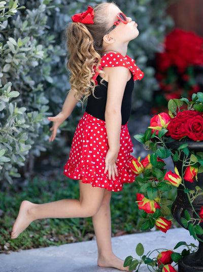 Girls Spring Outfits | Toddler Polka Dot Top & Ruffle Wrap Skirt Set