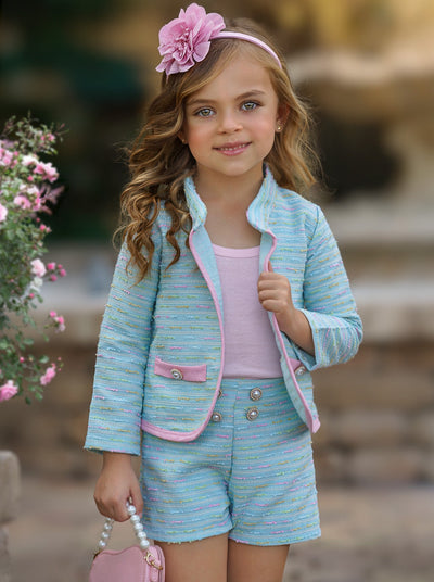 Admired Tweed Matching Blazer & Short Set - Mia Belle Girls