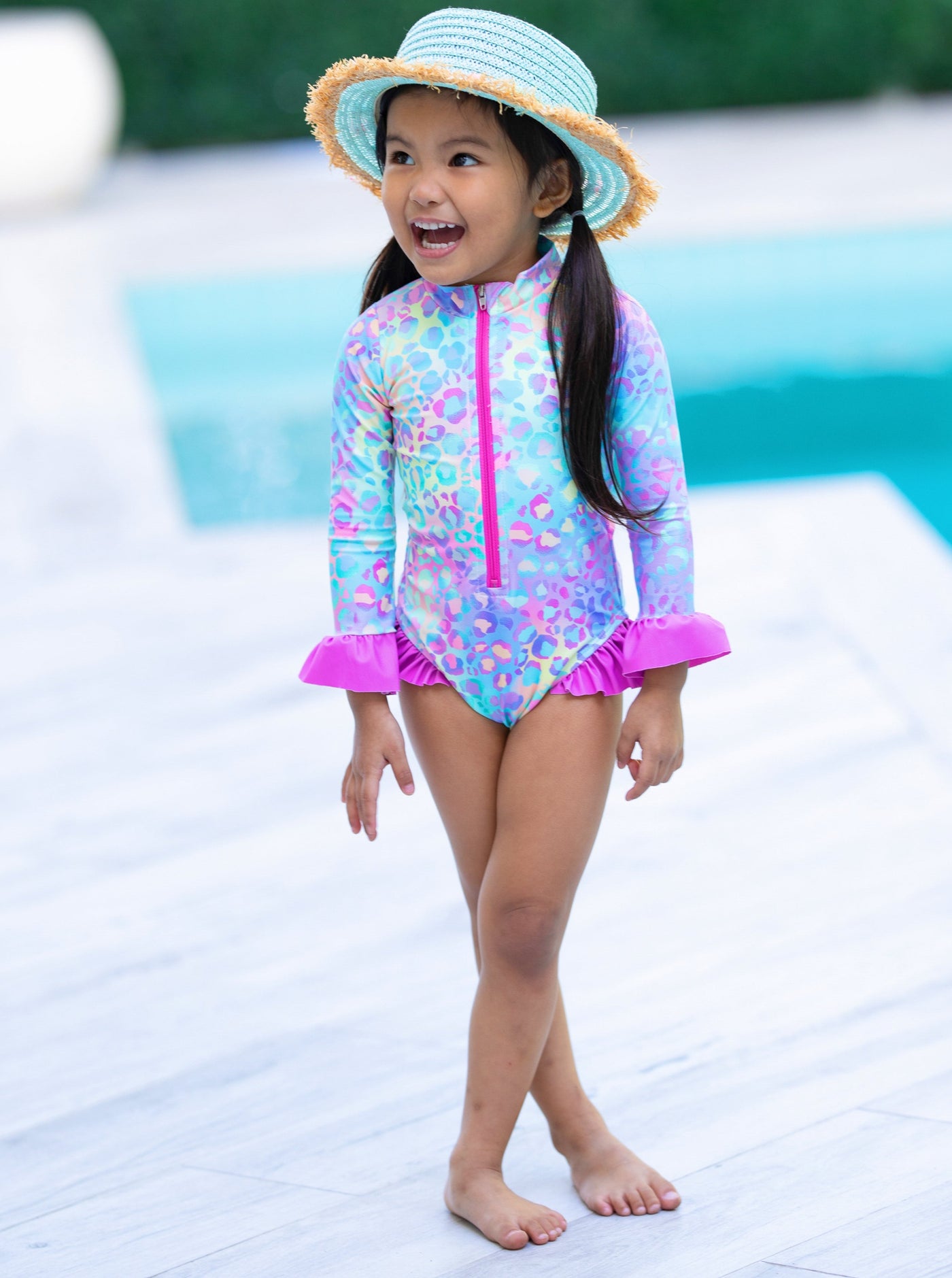 Mia Belle Girls Neon Leopard One Piece Swimsuit | Resort Wear