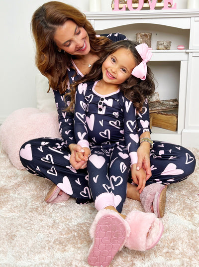 Mia Belle Mommy And Me Pajamas | Matching Heart Print Pajama Set