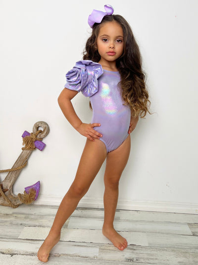 Girls Rose Sleeve Purple One Piece Swimsuit | Mia Belle Girls Swimwear