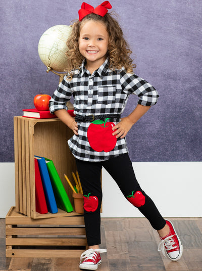 First Day of School | Plaid Top & Patched Legging Set | Mia Belle Girls