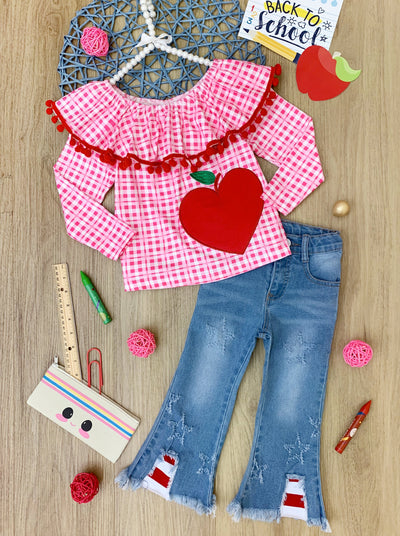 First Day of School | Apple Plaid Top & Jeans Set | Mia Belle Girls