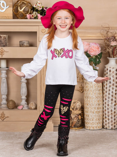 Mia Belle Girls XOXO Heart Top and Knee Patch Legging Set