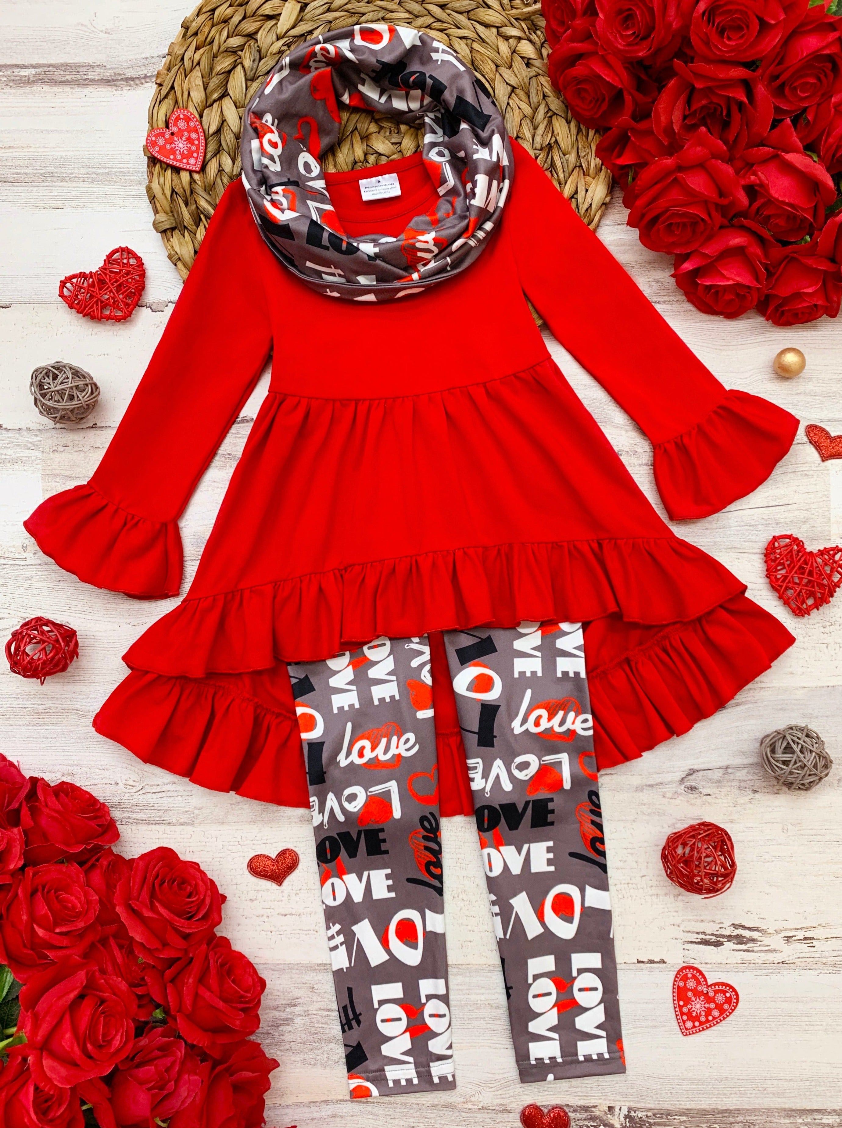 Kids Valentine's Clothes  Girls Love Hi-Lo Tunic Scarf And
