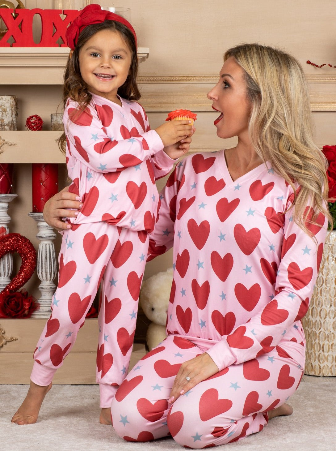 Mommy and Me Matching Heart Print Loungewear Set - Mia Belle Girls