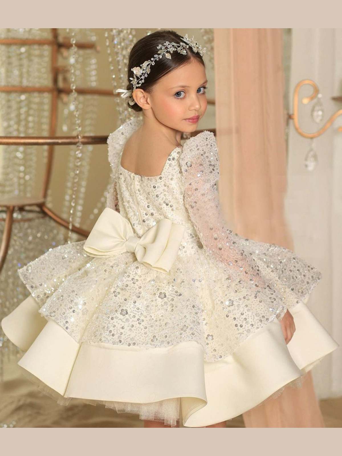Pageant Princess Puff Sleeve Sequin Special Occasion Dress