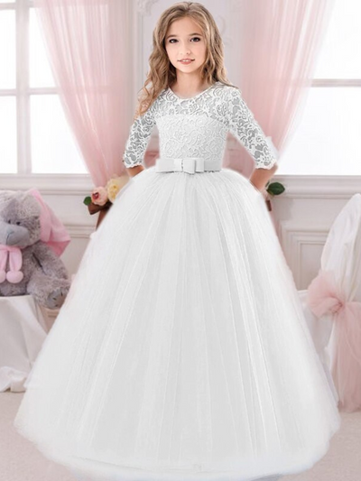 Girls Communion Dresses | White Lace-Embellished Communion Gown