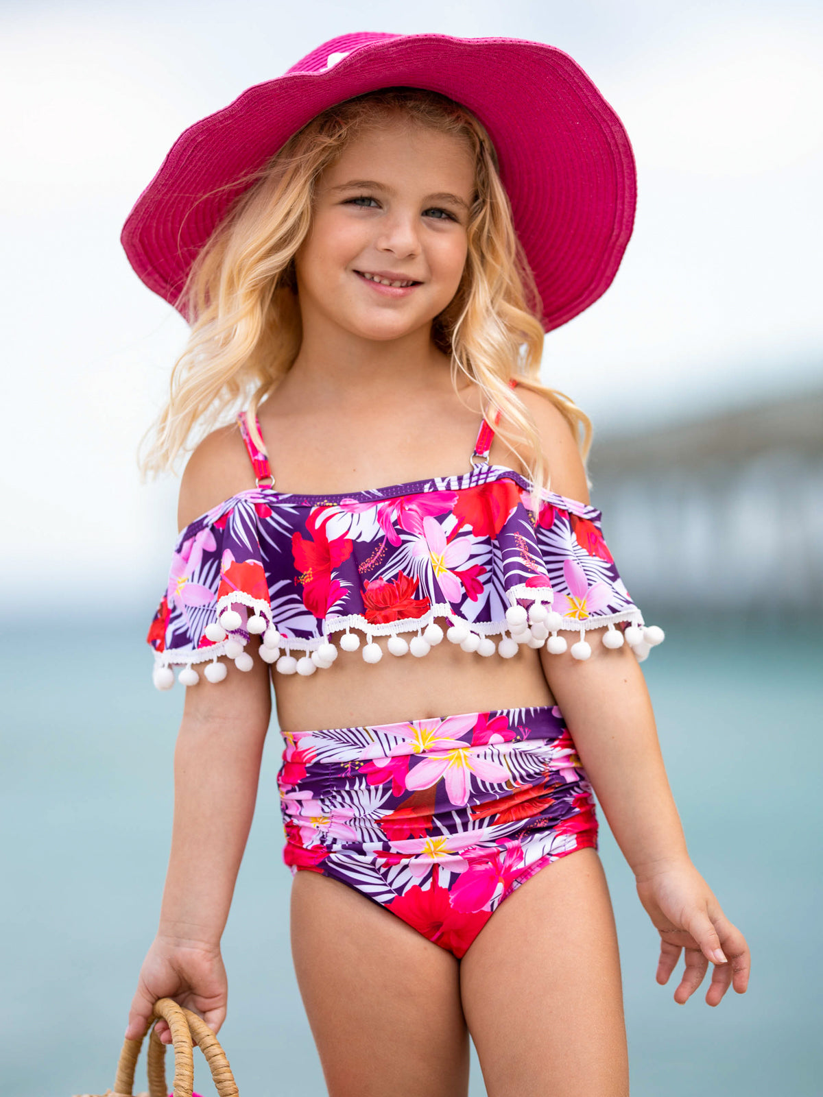 Kids Swimsuits  Girls Cold Shoulder Tropical Two Piece Swimsuit – Mia  Belle Girls
