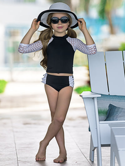 Mia Belle Girls Lace Sleeve Two Piece Swimsuit | Resort Wear