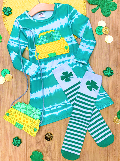 Mia Belle Girls St. Patrick's Day Tie-Dye Dress, Socks And Purse Set