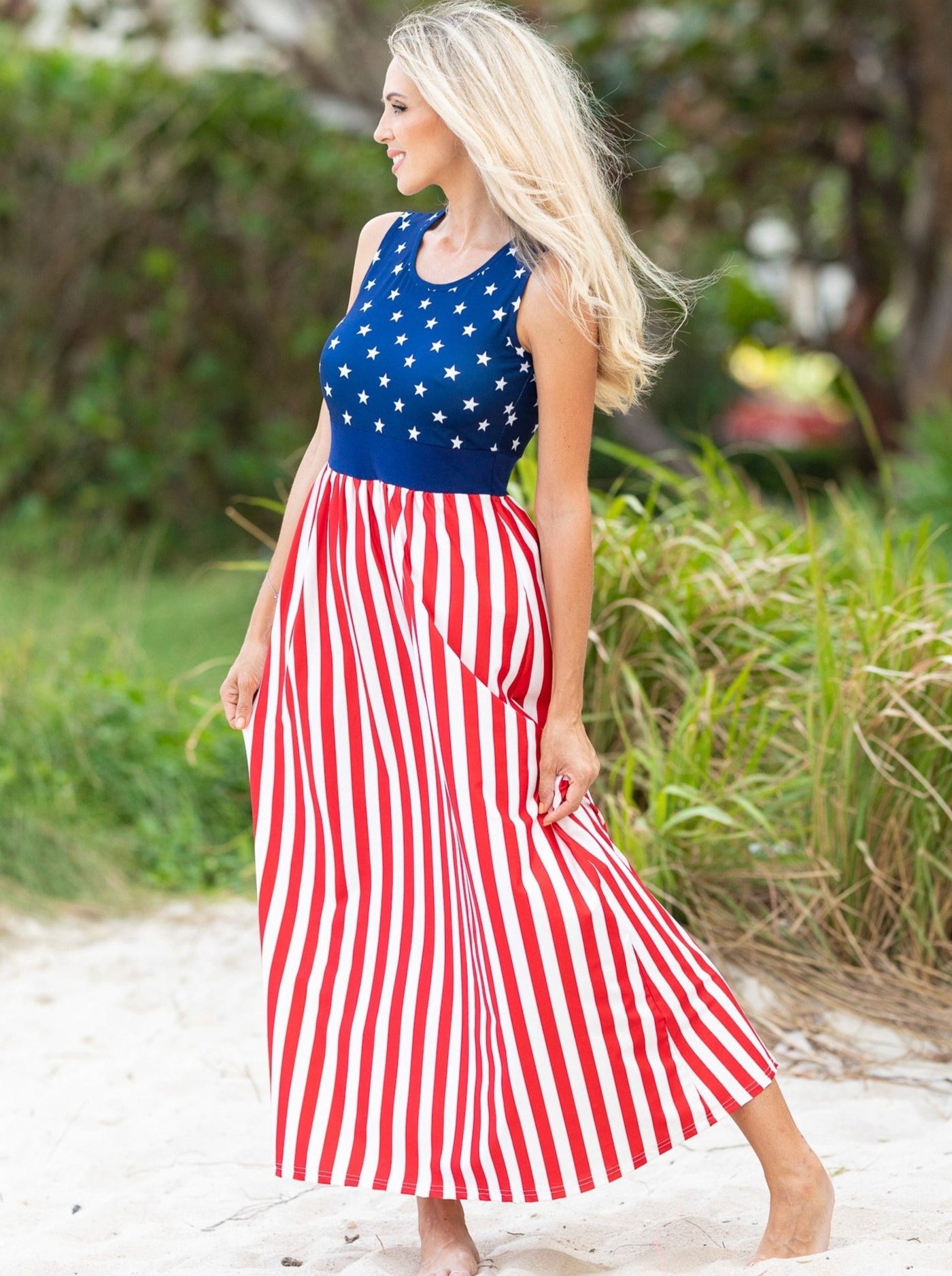 Mommy And Me US Flag Maxi Sundress | Mia Belle Girls 4th of July